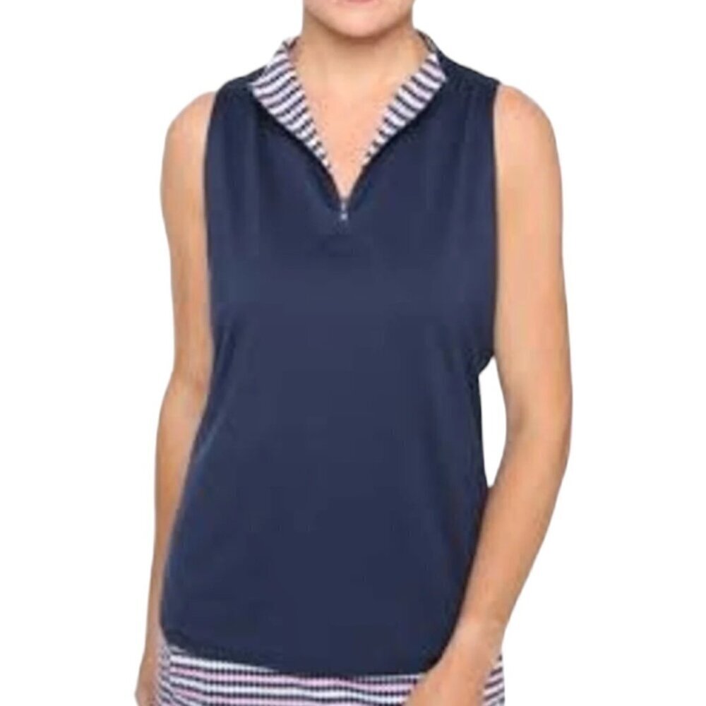 Belyn Key Reversible Sleeveless Polo in Navy Diamond Stripe Size S